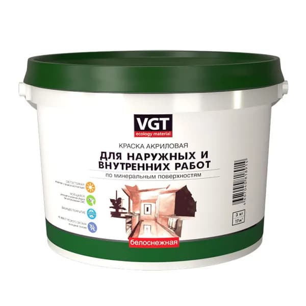VGT Краска Гладкая, Акриловая, белый