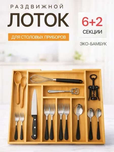Лоток для столовых приборов в ящик деревянный органайзер