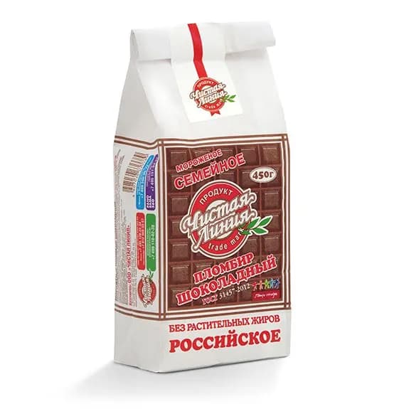 Мороженое Чистая линия "Семейное" пломбир шоколадный, 450г