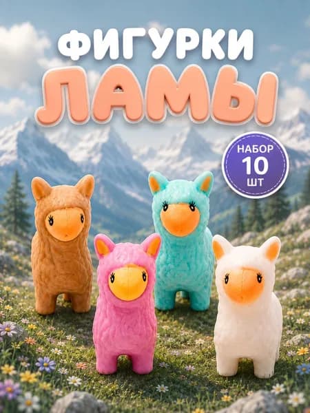 Набор игрушек фигурки ламы 10 шт, цветные мини животные, фигурки для детей