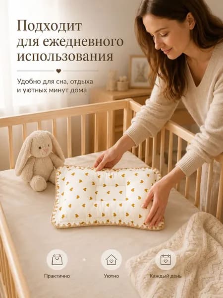 Подушка для детей  24x34 см, Ультрамягкая жесткость, Хлопок