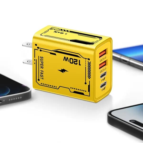 Универсальное ЗУ 120 Вт, 2 USB + 2 Type-C, стандарт США, жёлтое