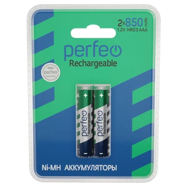 Perfeo Ni-Mh аккумуляторы HR03 AAA 850mAh на пластиковом блистере, 2шт, 1.2V