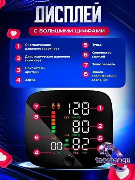 Тонометр автоматический для давления и пульса на запястье / Цифровой аппарат для измерения давления черный
