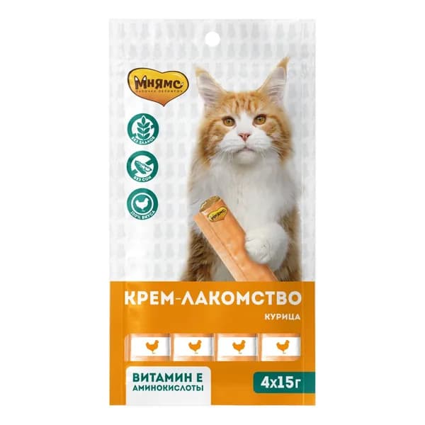 Крем-лакомство Мнямс для кошек с курицей 15 г х 4 штуки