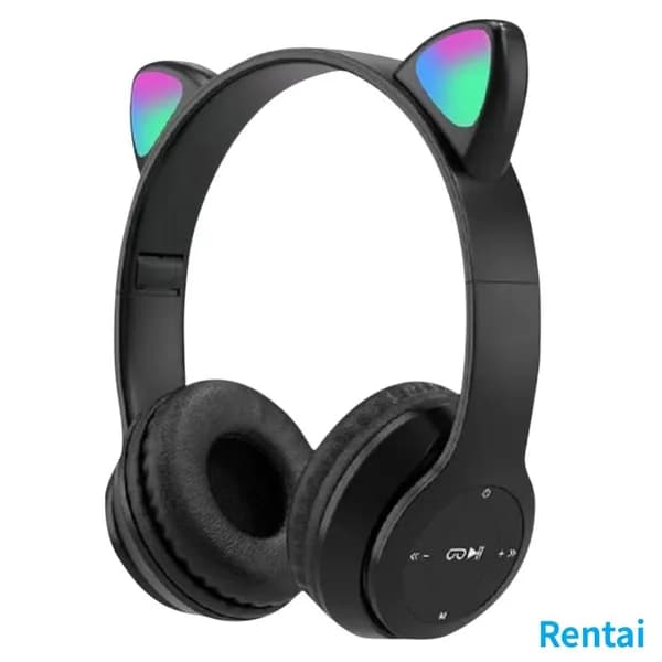 Беспроводные Bluetooth-наушники с подсветкой в виде кошачьих ушей, черные
