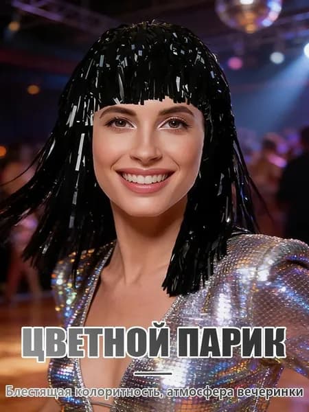 Парик из дождика PET, блестящий, с бахромой, для вечеринок, праздников, болельщиков, разноцветный