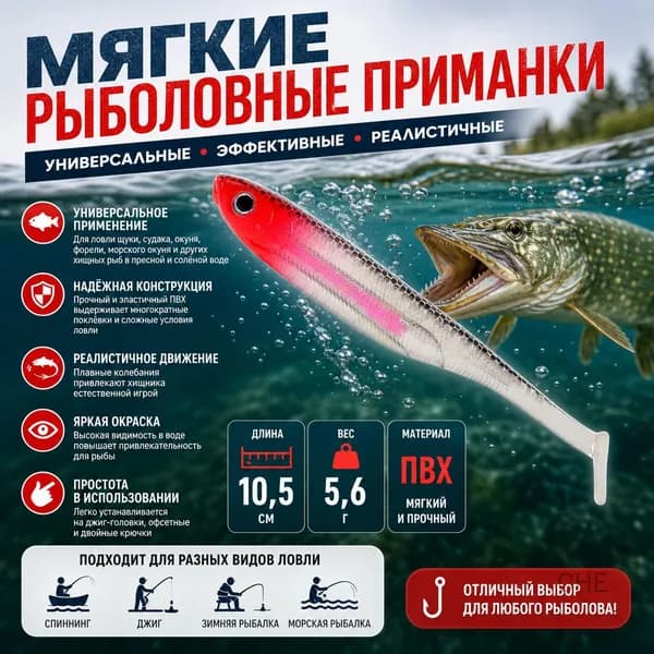 Искусственная приманка T-хвост мягкая рыба, радужная модель, красная голова черная спина, 5.6 г