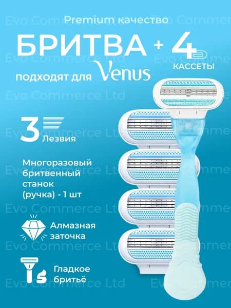 Сменные Кассеты Для Женской Бритвы 4шт с 1 станком