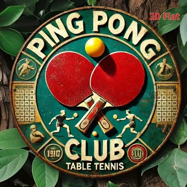 Табличка с теннисными ракетками и надписью Ping Pong Club, спортивный стиль, металл, декор для спортивного зала и гостиной, 20х20 см.