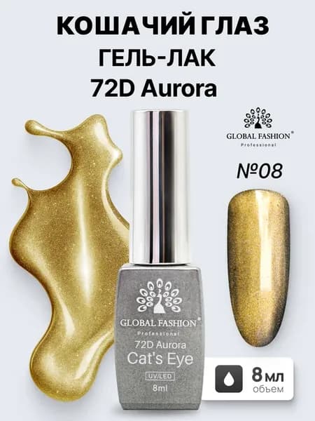 Гель лак для ногтей кошачий глаз 72D Aurora, 08