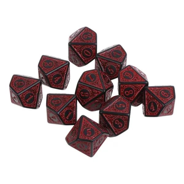 10 гранных кубиков D10 для RPG, красный
