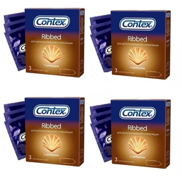 Презервативы Contex Ribbed 12 шт. (набор из 4 упаковок по 3 шт.)