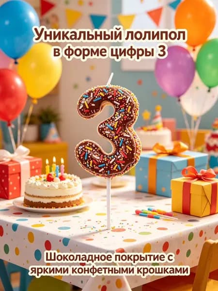 Свечи для торта цифра 3, 5.7 см х 3 см, 1 шт