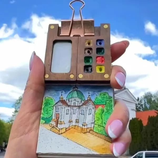 палитра деревянная с креплением на скетчбук для акварели/гуаши,складная