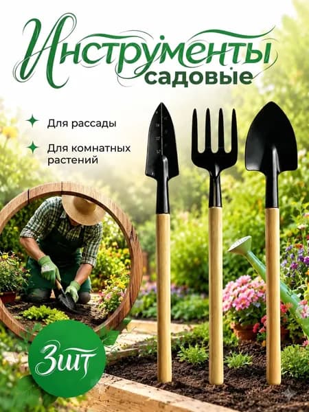 Набор садовых инструментов, 3шт (лопатка, грабли, совок), набор для ухода за комнатными растениями