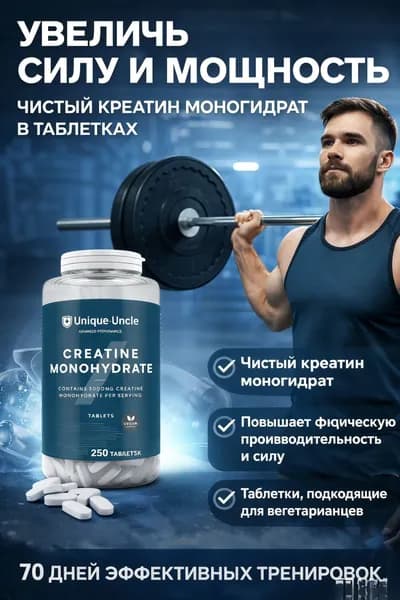 Креатин для спорта и набора массы, 250 таблеток, моногидрат креатина
