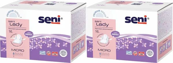 Прокладки Seni Lady Micro урологические 16 шт, комплект: 2 упаковки по 16 шт