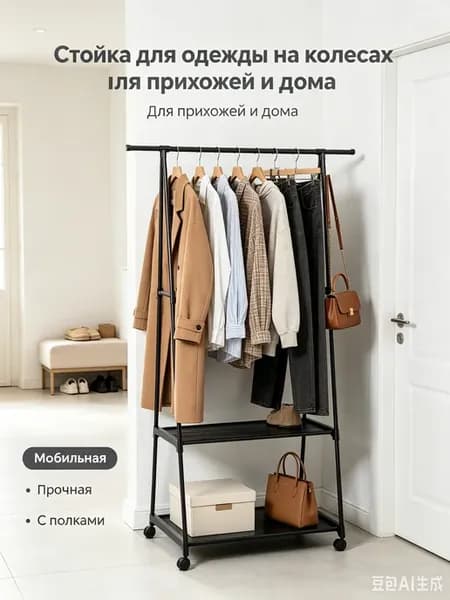 Вешалка с полками для белья на колесиках