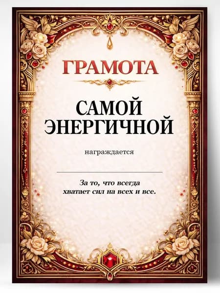 Грамота диплом в подарок - Самой энергичной