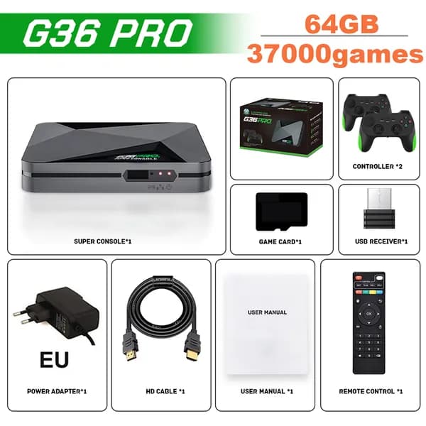 Super G36 Pro Game Console с ретро-видеоиграми, игровая коробка с беспроводным контроллером, подарок для ребенка