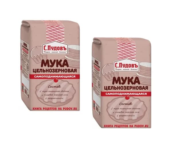 Мука цельнозерновая С.Пудовъ самоподнимающаяся пшеничная, 1 кг 2шт.