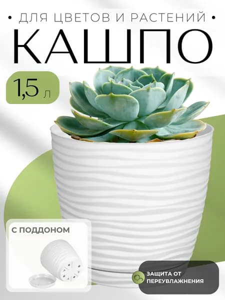 Горшок для цветов Кашпо для уличных и комнатных растений пластиковое Saffron 1.5 л белый с поддоном 221610129/01