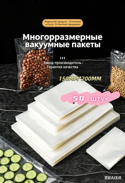 Пакеты для вакууматора, рифленые, набор 150MMх200MM 50 штук