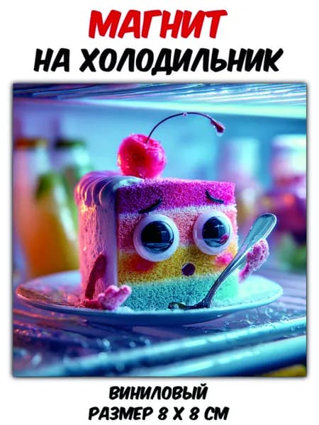 Магнит на холодильник "Кусочек тортика" виниловый,гибкий идеален в качестве подарка родным и близким!