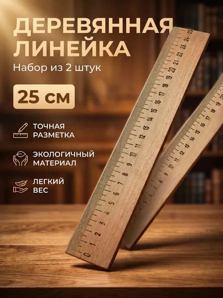 Линейки деревянные набор 25см 2шт