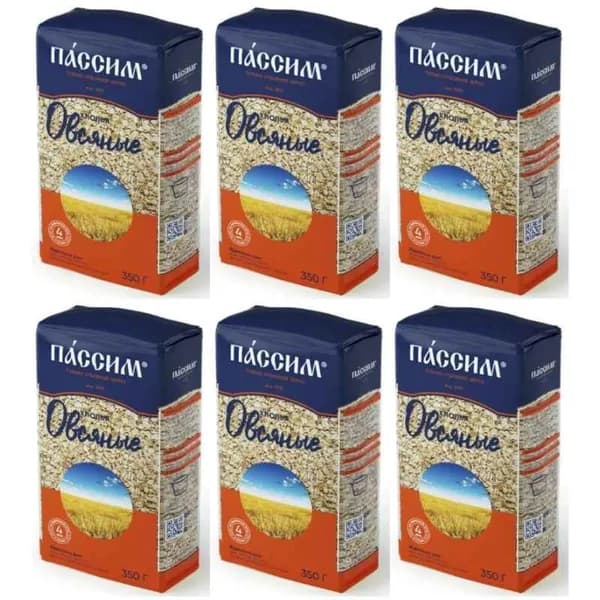 Пассим Хлопья овсяные, 350г, 6шт
