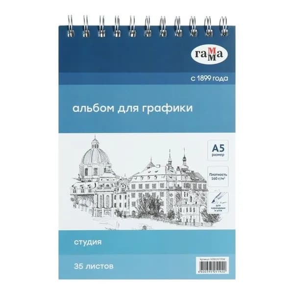 Альбом для графики Гамма "Студия" А5, 35 листов, 160 г/м2, на гребне (50S02S735W)