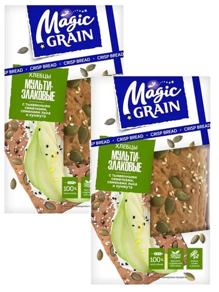 Хлебцы Magic Grain Мультизлаковые с семечками тыквы, льна и кунжута, 160 г х 2 шт