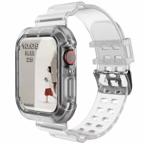 Чехол+ремешок для Apple Watch Band 44 мм 40 мм 45 мм 41 мм 42 мм 38 мм, прозрачный силиконовый браслет для iWatch серии 8 3 6 se 7