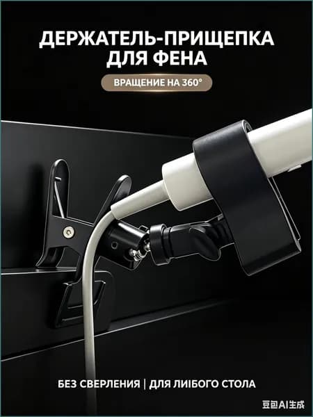 Держатель для фена на прищепке освободите руки, кронштейн зажим для сушки волос и груминга настольный, универсальное крепление без сверления