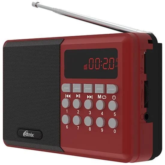 Радиоприемник портативный RITMIX RPR-002 красный, FM/MP3/MicroSD/USB/3.5 мм, антенна, ремешок, аккумулятор