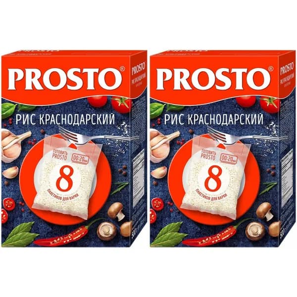 Рис Prosto Краснодарский круглозерный в варочных пакетиках 62,5 г х 8 шт, набор: 2 штуки