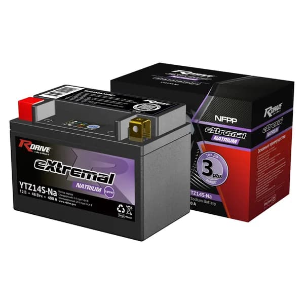 Мото аккумулятор натриевый RDrive YTZ14S-Na 12В 4Ач 48Втч (12V 4Ah) прямая полярность 400А (CT 1211) NFPP аккумулятор для мотоцикла, скутера, квадроцикла, гидроцикла, снегохода, генератора
