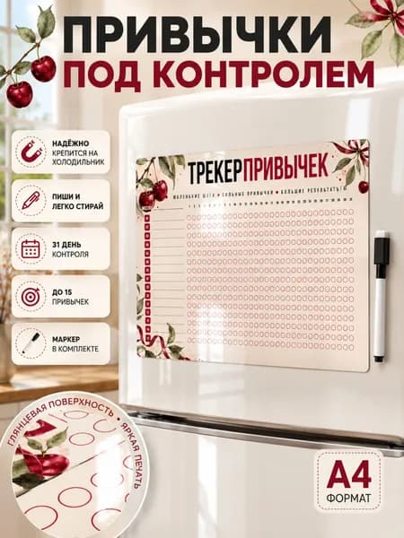 Трекер привычек магнитный на месяц ламинированный многоразовый планинг с маркером