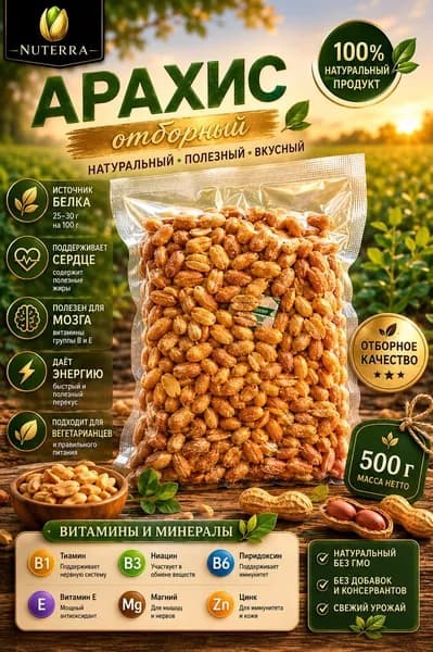 Арахис жареный соленый 500 гр. NUTERRA