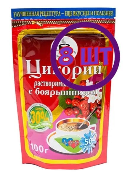 Цикорий растворимый Русский с боярышником Еремеевский, м/у zip-пакет, 100 г (комплект 8 шт.) 9000848