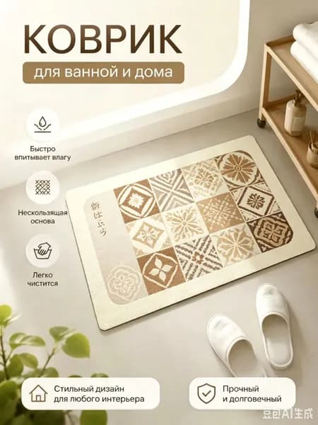 Коврик дорожка Напольный коврик для прихожей и ванной из диатомита, нескользящий, впитывающий влагу 40x60 см