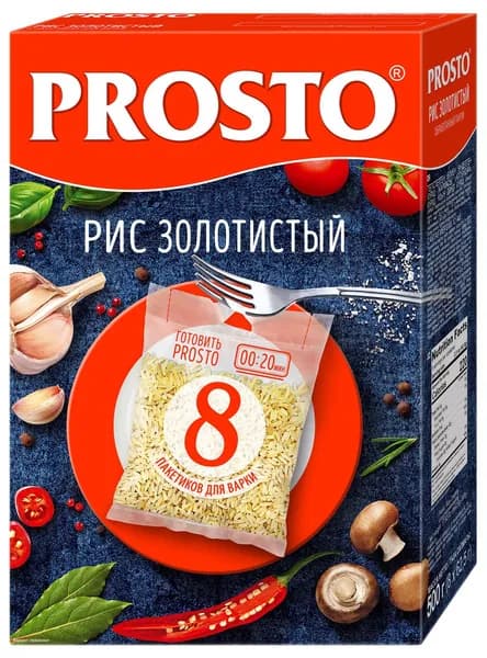 Крупа рис Prosto Золотистый в пакете для варки (62.5г x 8шт), 500г