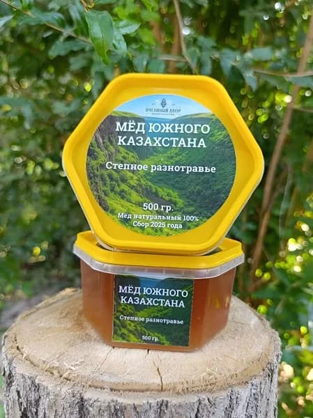 Мёд степной натуральный, Южно-Казахстанское разнотравье, без сахара и добавок, сбор 2025 г., 500 г
