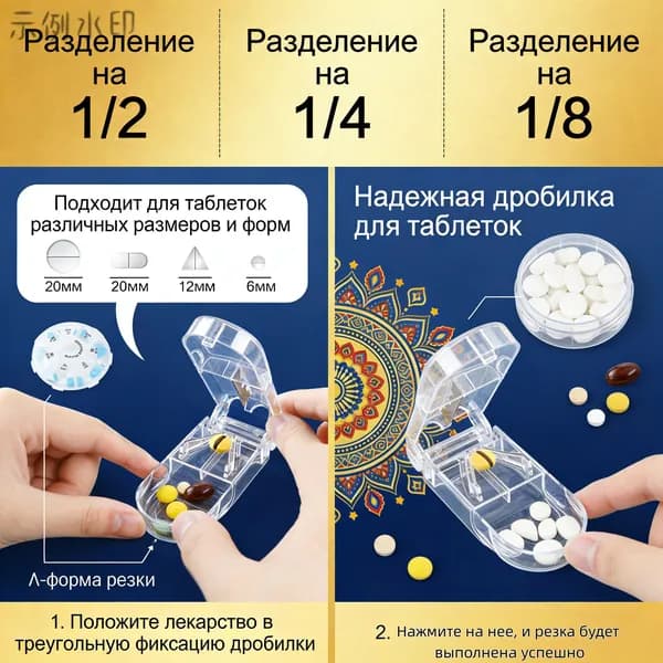 Разделитель таблеток на 1/2, 1/4, 1/8 части