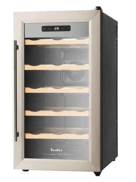 Винный шкаф TESLER WCV-182 / термоэлектрический / 18 бутылок, полки из дерева, двойное стекло, зеркальная дверца. Товар уцененный