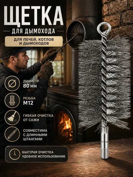 Стальная щетка для дымохода диаметром 80 мм прочная металлическая щетина для удаления сажи