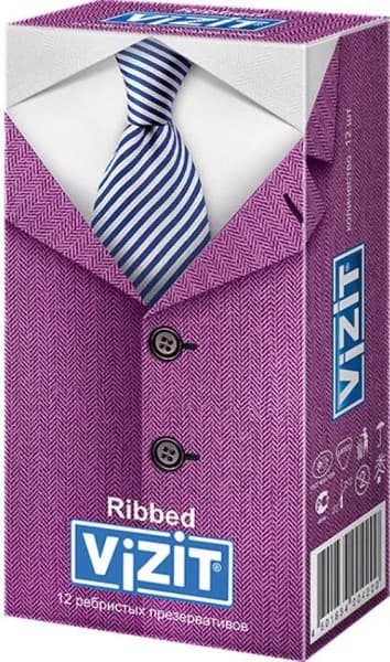 Презервативы Vizit / Визит Ribbed ребристые из латекса с силиконовой смазкой 12шт.