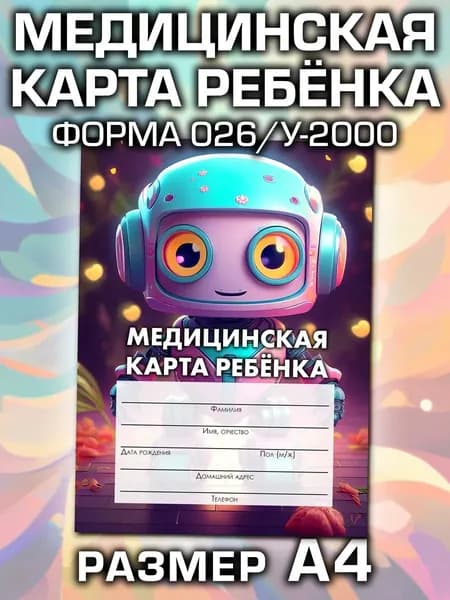 Медицинская карта 026/у-2000 Аурасо, медкарта в детский сад, школу и поликлинику, амбулаторная, большая, размер А4