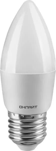 Лампа светодиодная OLL-C37-6-230-6.5K-E27-FR 6Вт свеча 6500К холод. бел. E27 600лм 176-264В ОНЛАЙТ 61129